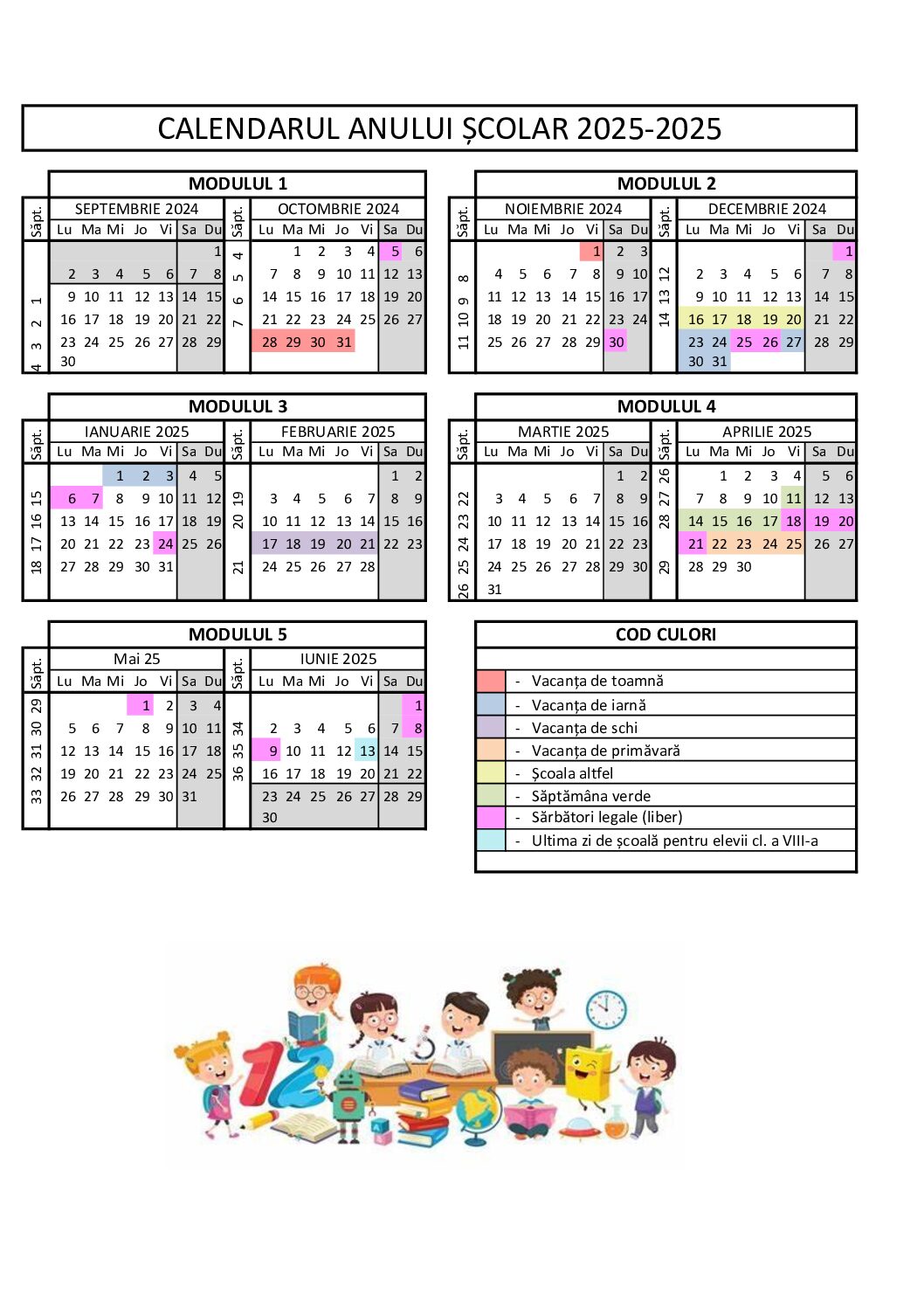 Calendarul anului scolar 2024-2025